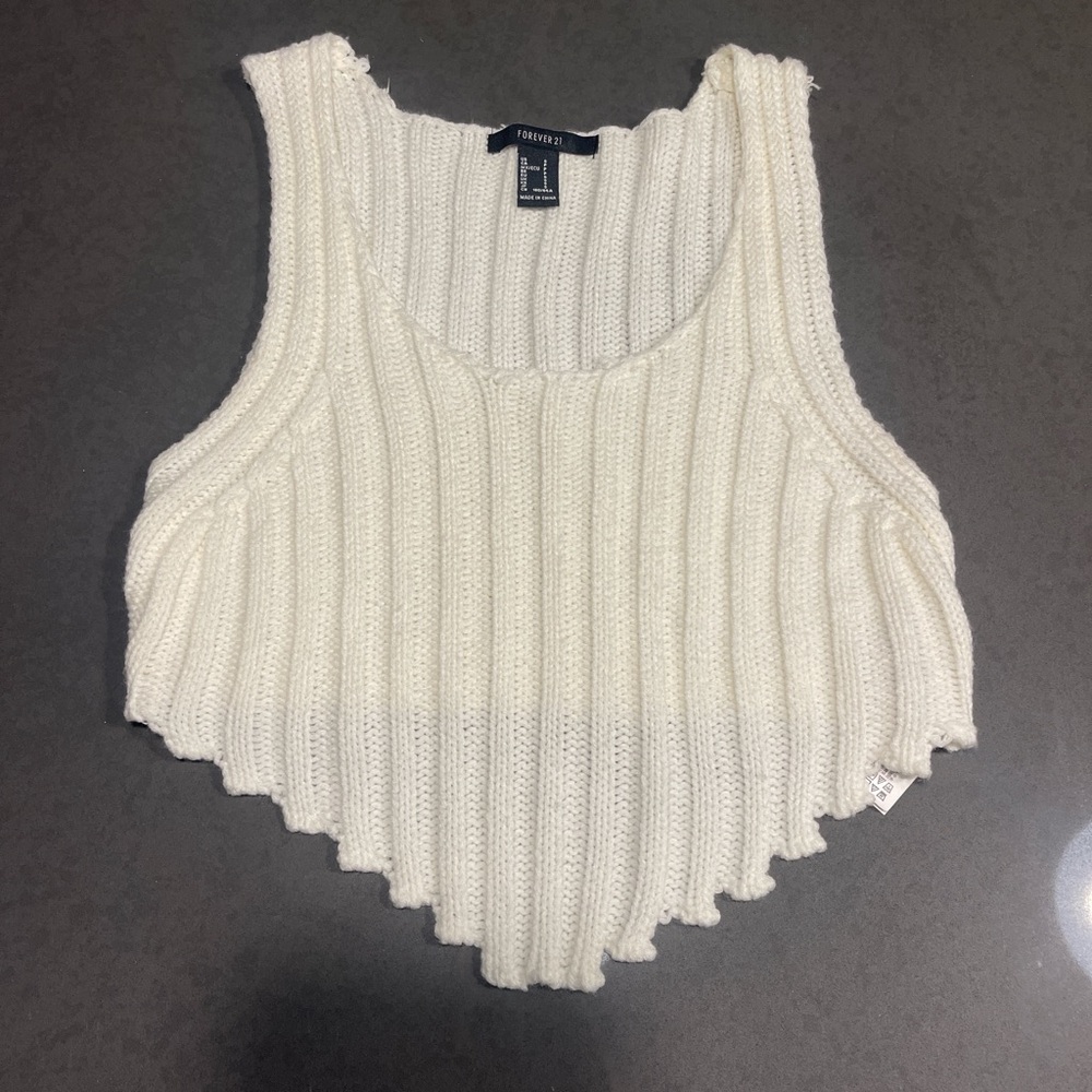 Forever 21 Cream Ribbed Knit Tank Top